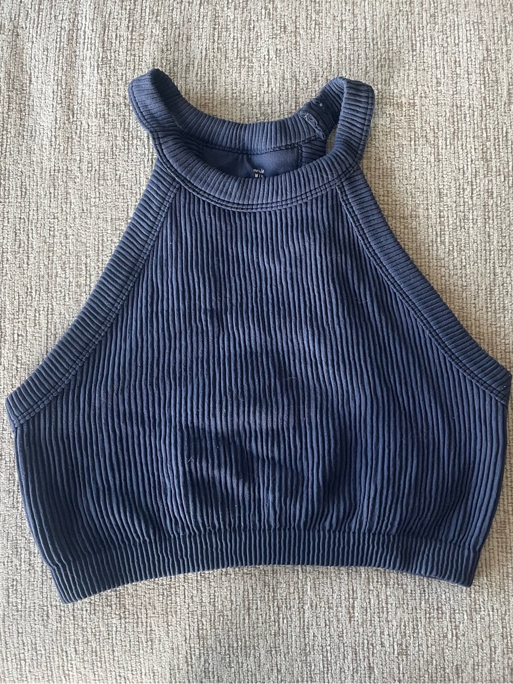 aerie Ribbed High-Neck Crop Tank - Navy Blue